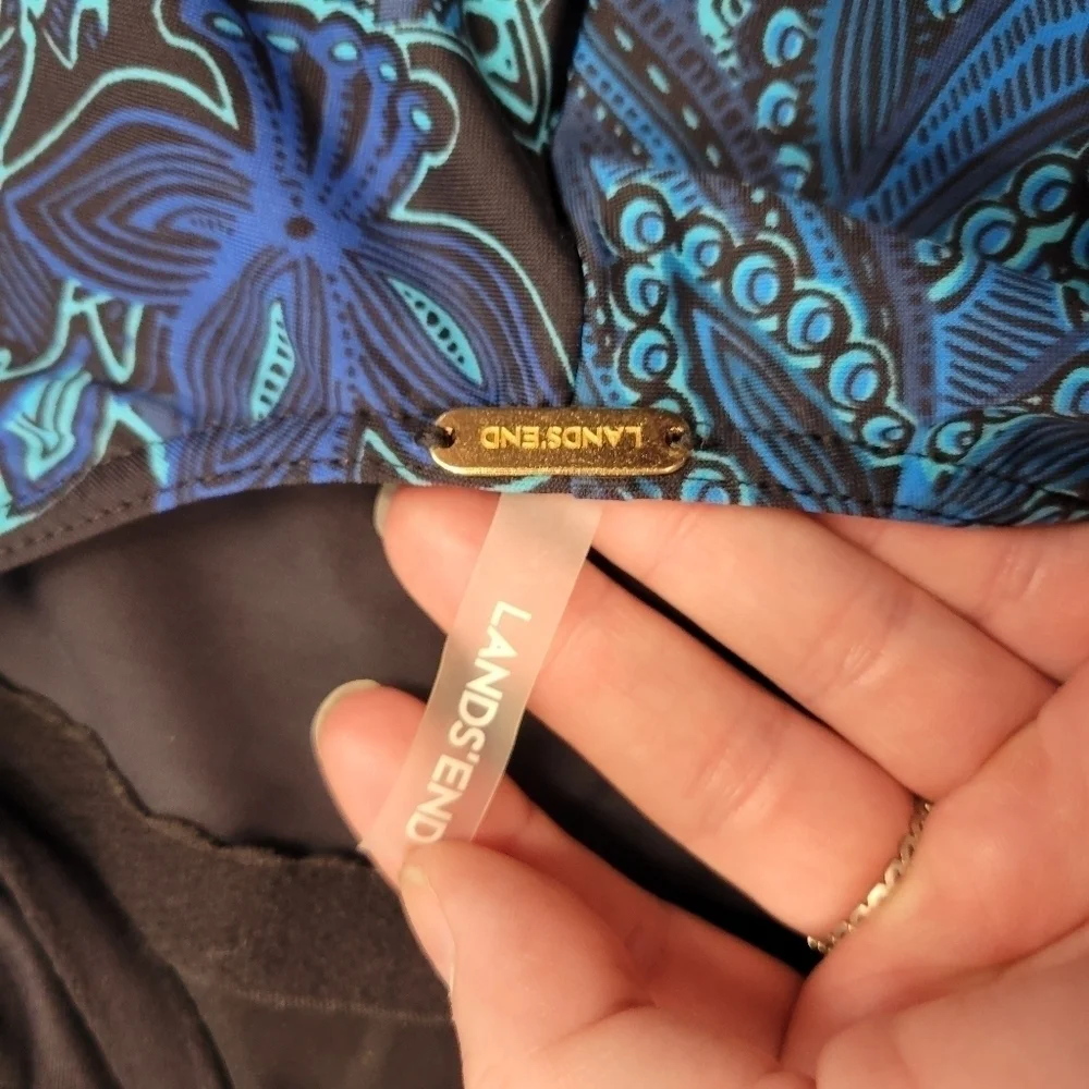 Lands End Womens Blue Paisley Slender Tummy Control One Piece Swim Suit 14 - Picture 5 of 9